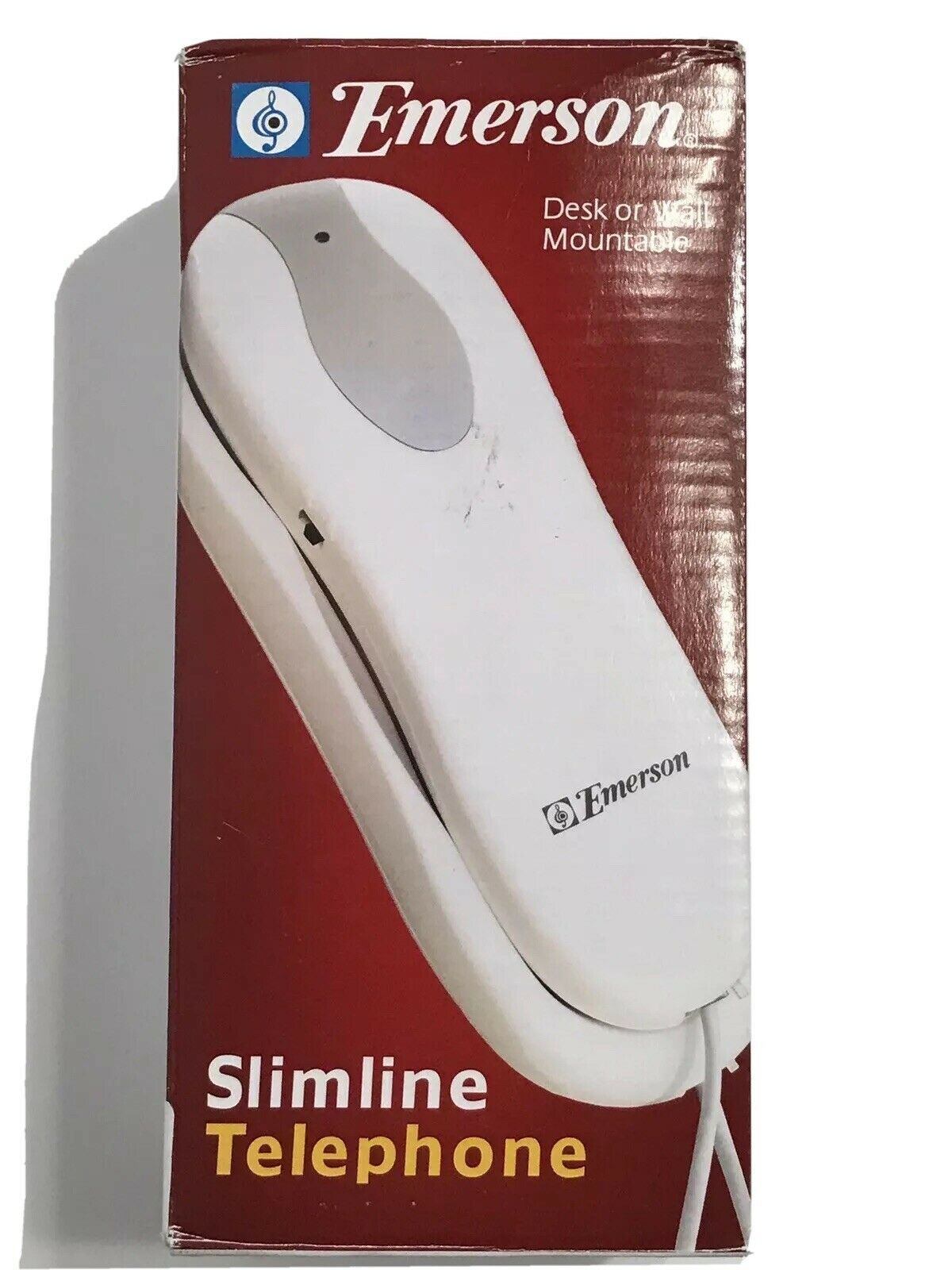 

NEW IN BOX Emerson Slimline Big Button White Telephone Desk Wall Mountable