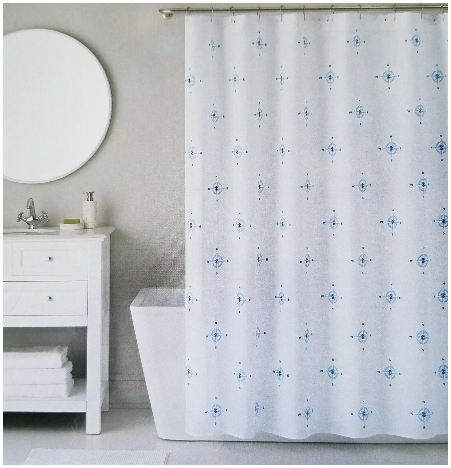 

New Izod Fabric Shower Curtain Roller Hook Set Nautical Compass