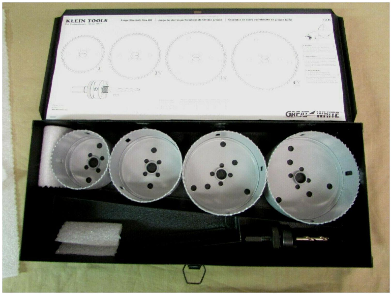 

Never Used Open Box Klein Tools 31645 5-Piece Large Size Hole Saw Kit