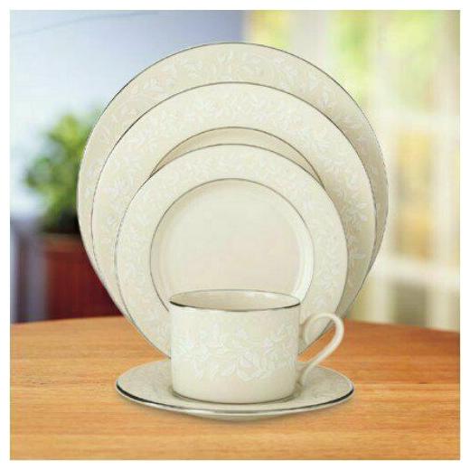 

NEW Lenox 8 PC SET LINEN ROSE 4 Salad 4 Accent Plates Plate Platinum Ivory