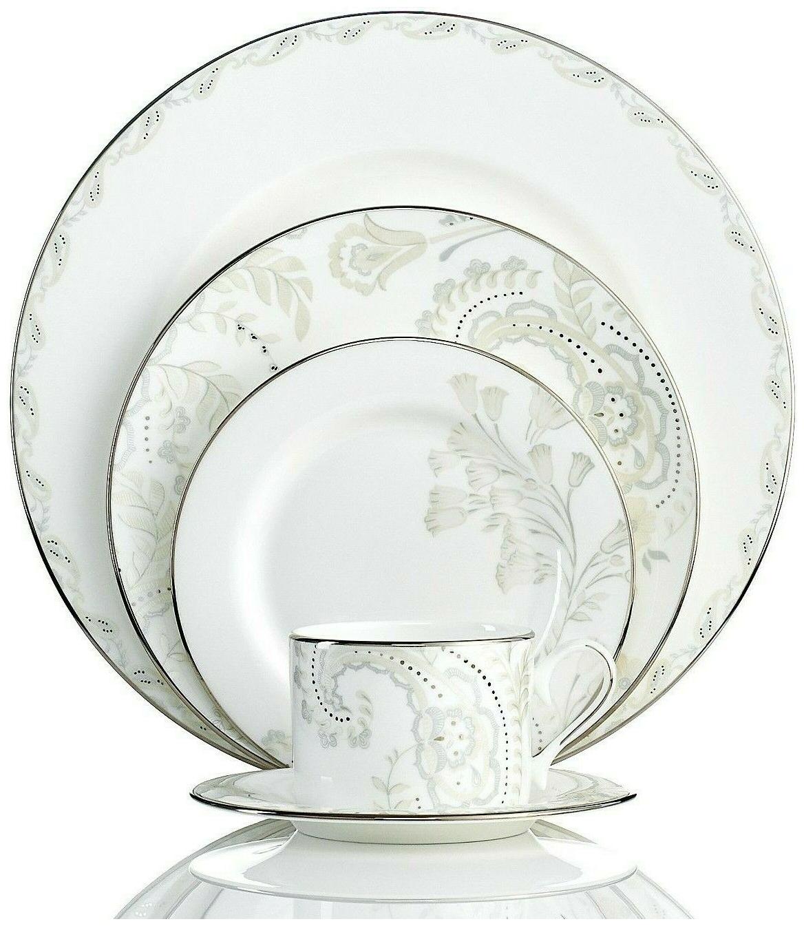 

NEW Lenox 8 PC SET of PLATES Marchesa PAISLEY BLOOM Accent PLATE White Platinum