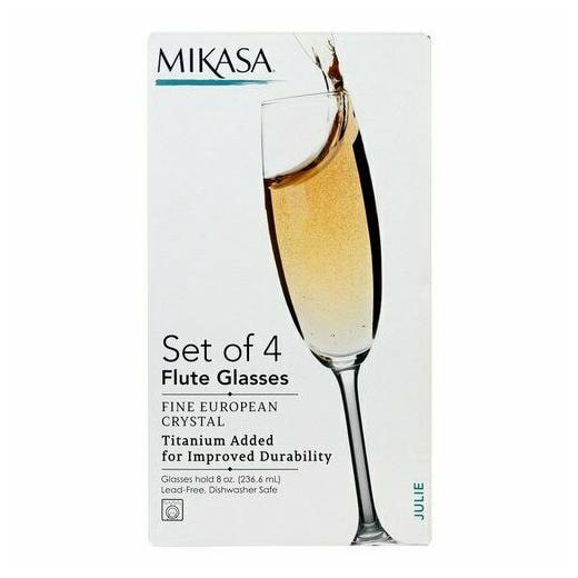 

NEW MIKASA 4 PC SET JULIE TITANIUM CLEAR CRYSTAL CHAMPAGNE FLUTE GLASSES 8 OZ