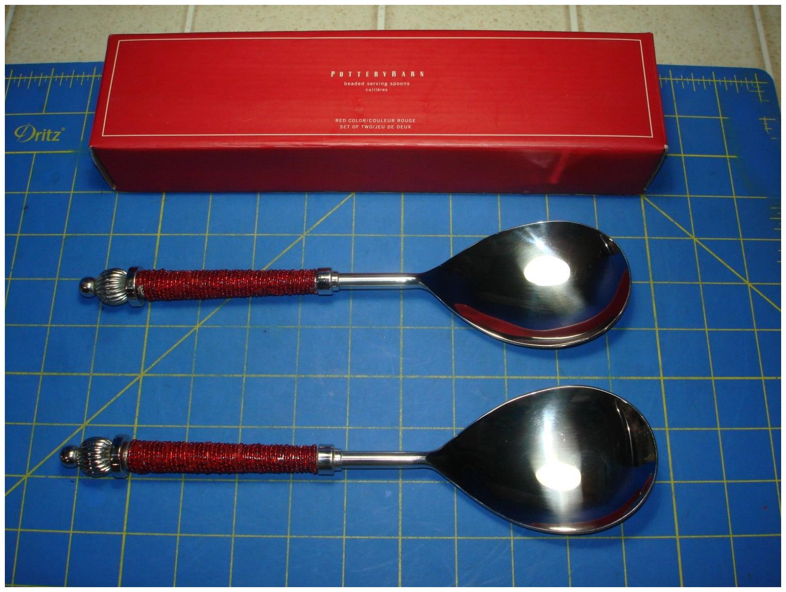 

NEW POTTERY BARN BEADED SERVING SPOONS RED COLOR