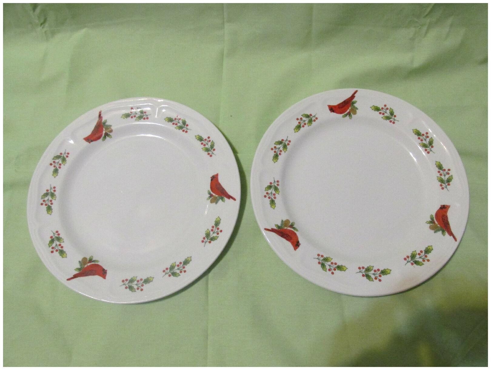 

New Set of 2 Gibson Christmas Winter Birds Cardinal 10 Holiday Dinner Plates