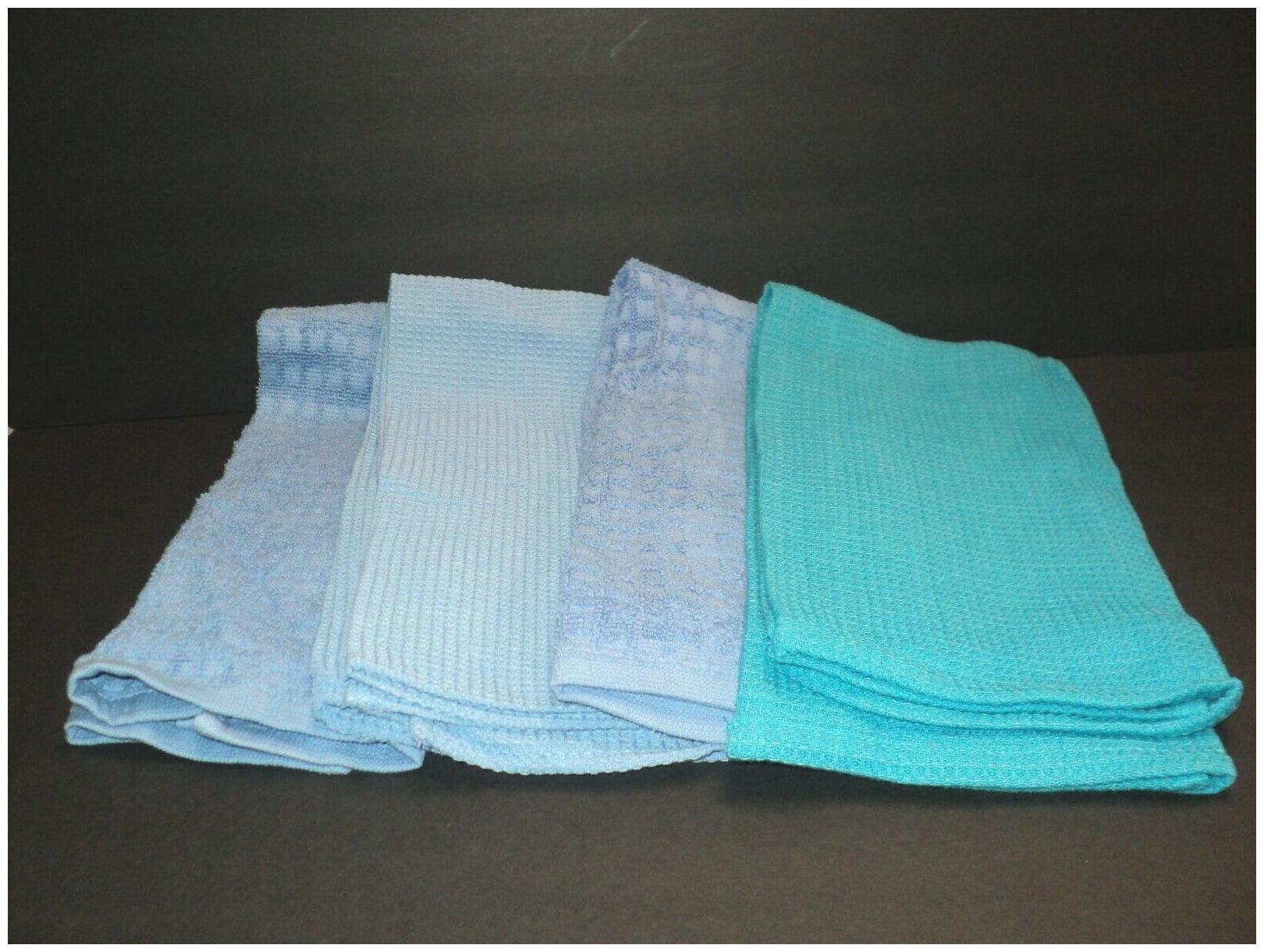 

NEW Set of 4 Kitchen Dish Tea Towels 3 Blue 1 Aqua Different Sizes