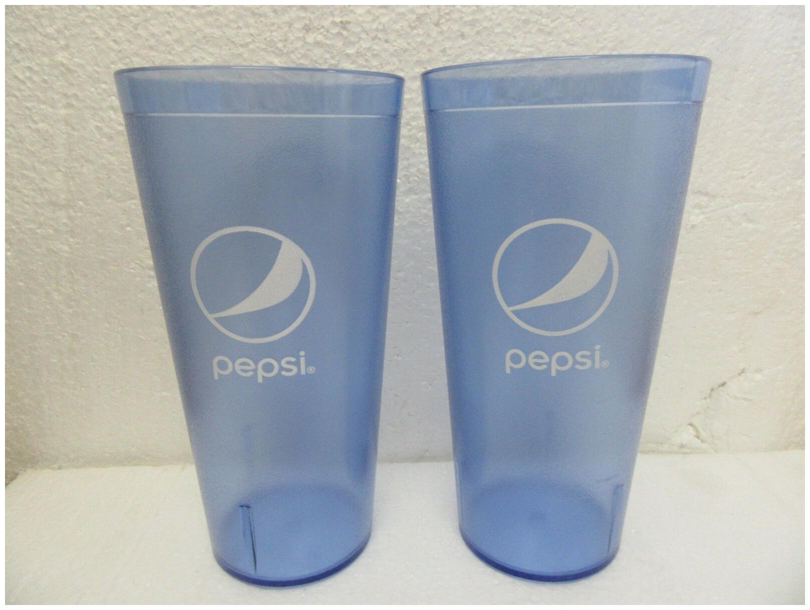 

New (Two) Pepsi Cola Restaurant Ice Blue Globe Plastic Tumbler Cups 24 oz