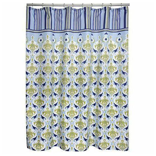 

New Waverly SEA SCALLOP Fabric Shower Curtain Blue Green Damask Stripe Scroll