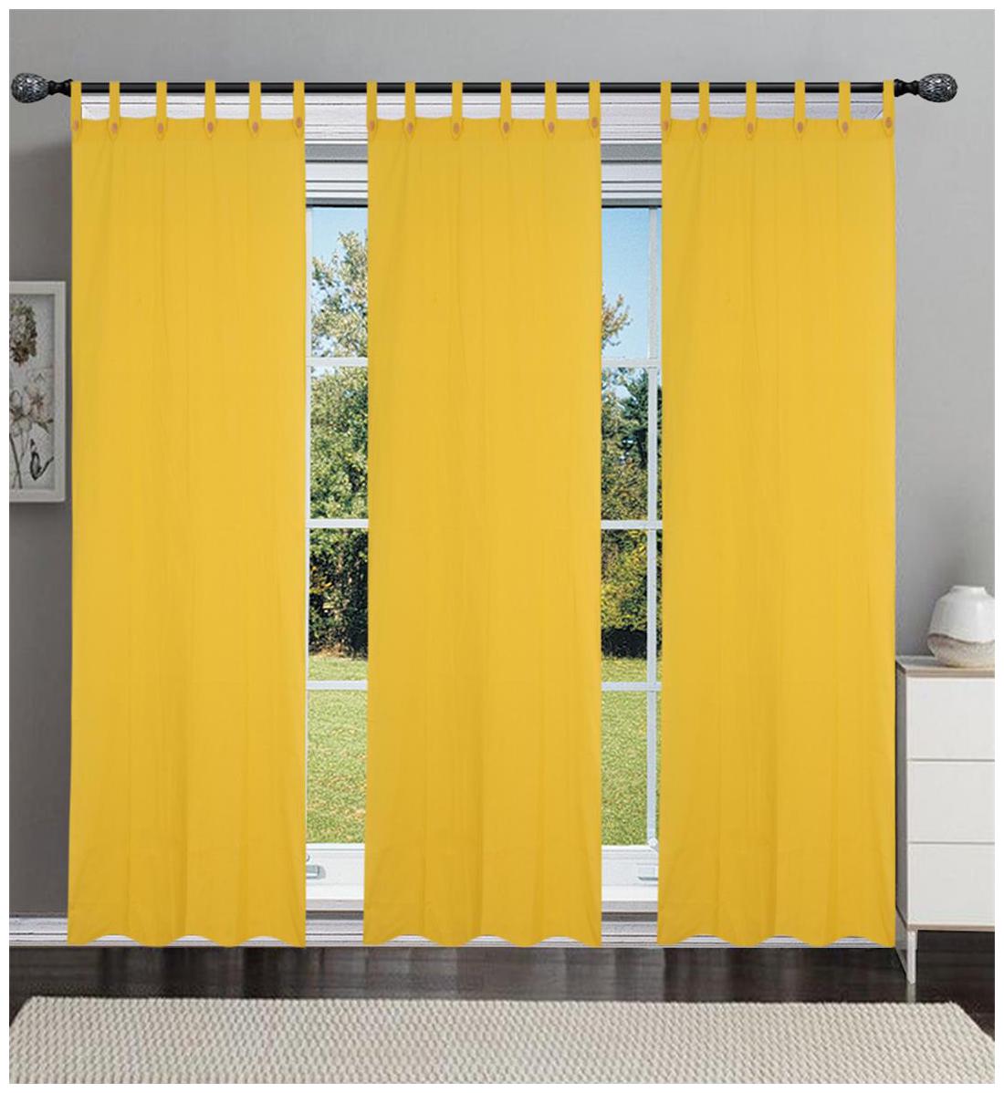 

YELLOW LOOP WINDOW CURTAIN SET OF 3 pcs 100 COTTON 6 X 4 ft