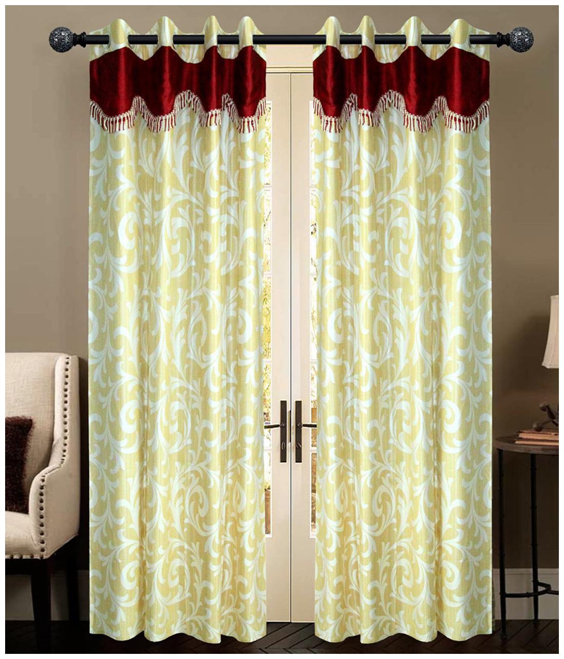

NEWLADIESZONE Cream And Maroon Window Curtain-Set Of 2