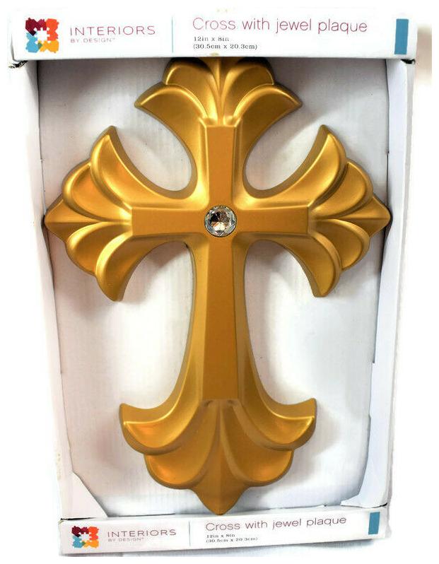 

NIB Interiors by Design Gold Cross with Jewel Plaque 12 in X 8 in