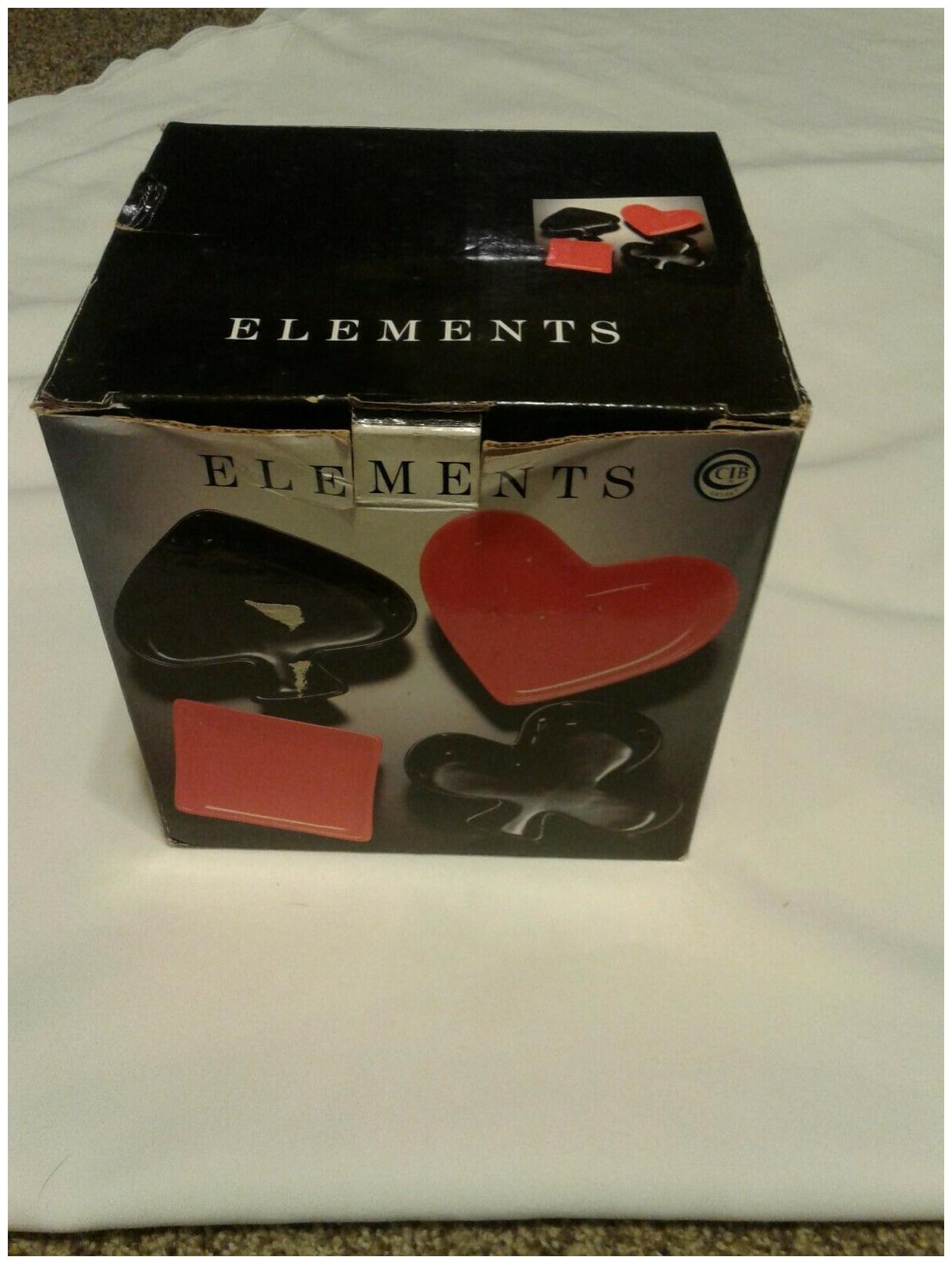 

NIB Set 4 Elements Poker Card Design Red Black Ceramic Candy Nuts Mint Bowls
