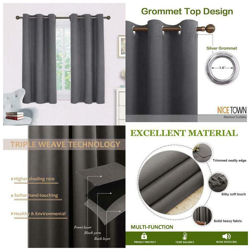 

Nicetown Grey Blackout Curtain Panels For Bedroom Thermal Insulated Grommet Top