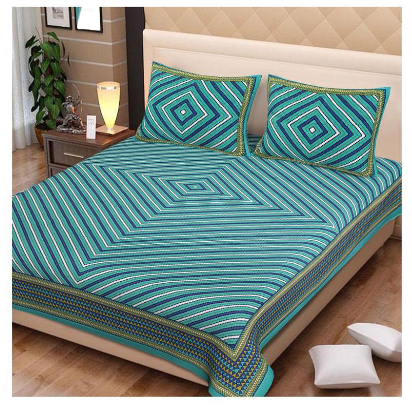 

NIKHILAM Cotton Geometric King Size Bedsheet 250 TC ( 1 Bedsheet With 2 Pillow Covers Turquoise )
