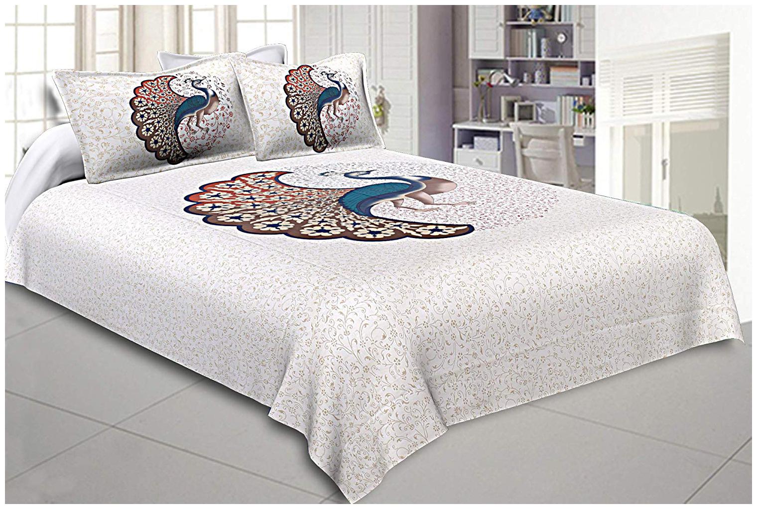 

NIKHILAM Cotton Rajasthani Jaipuri Print King Size Bedsheet 250 TC ( 1 Bedsheet With 2 Pillow Covers Multi )