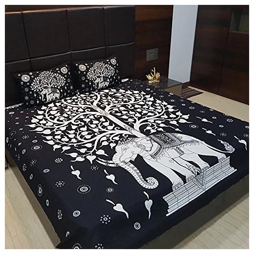 

NIKHILAM Cotton Rajasthani Jaipuri Print King Size Bedsheet 300 TC ( 1 Bedsheet With 2 Pillow Covers Black )