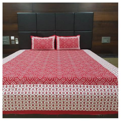 

NIKHILAM Cotton Rajasthani Jaipuri Print King Size Bedsheet 300 TC ( 1 Bedsheet With 2 Pillow Covers Red )