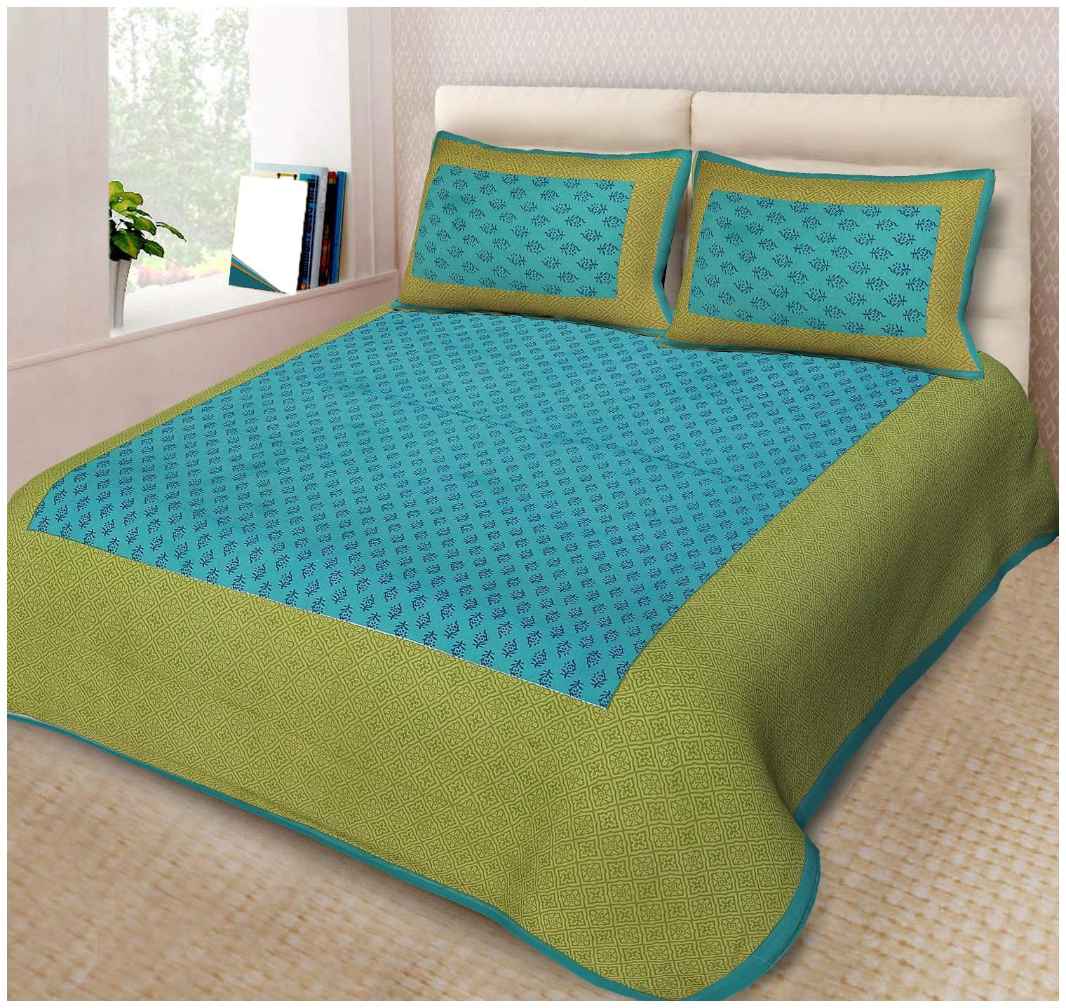 

NIKHILAM Cotton Printed King Size Bedsheet 250 TC ( 1 Bedsheet With 2 Pillow Covers Green )