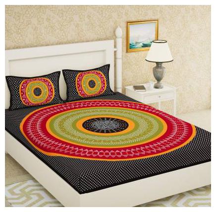

NIKHILAM Cotton Printed King Size Bedsheet 250 TC ( 1 Bedsheet With 2 Pillow Covers Black )
