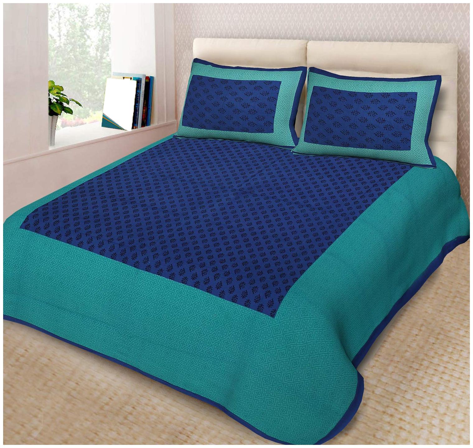 

NIKHILAM Cotton Printed King Size Bedsheet 250 TC ( 1 Bedsheet With 2 Pillow Covers Blue )