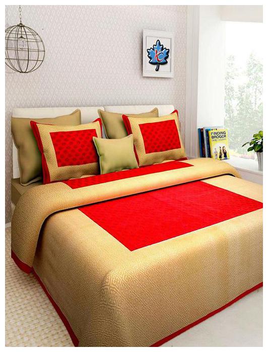 

NIKHILAM Cotton Rajasthani Jaipuri Print King Size Bedsheet 300 TC ( 1 Bedsheet With 2 Pillow Covers Golden )