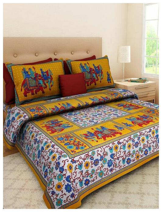 

NIKHILAM Cotton Rajasthani Jaipuri Print King Size Bedsheet 300 TC ( 1 Bedsheet With 2 Pillow Covers Multi )