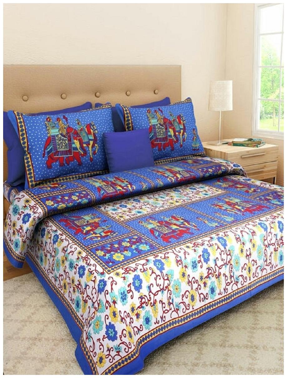 

NIKHILAM Cotton Rajasthani Jaipuri Print King Size Bedsheet 240 TC ( 1 Bedsheet With 2 Pillow Covers Multi )