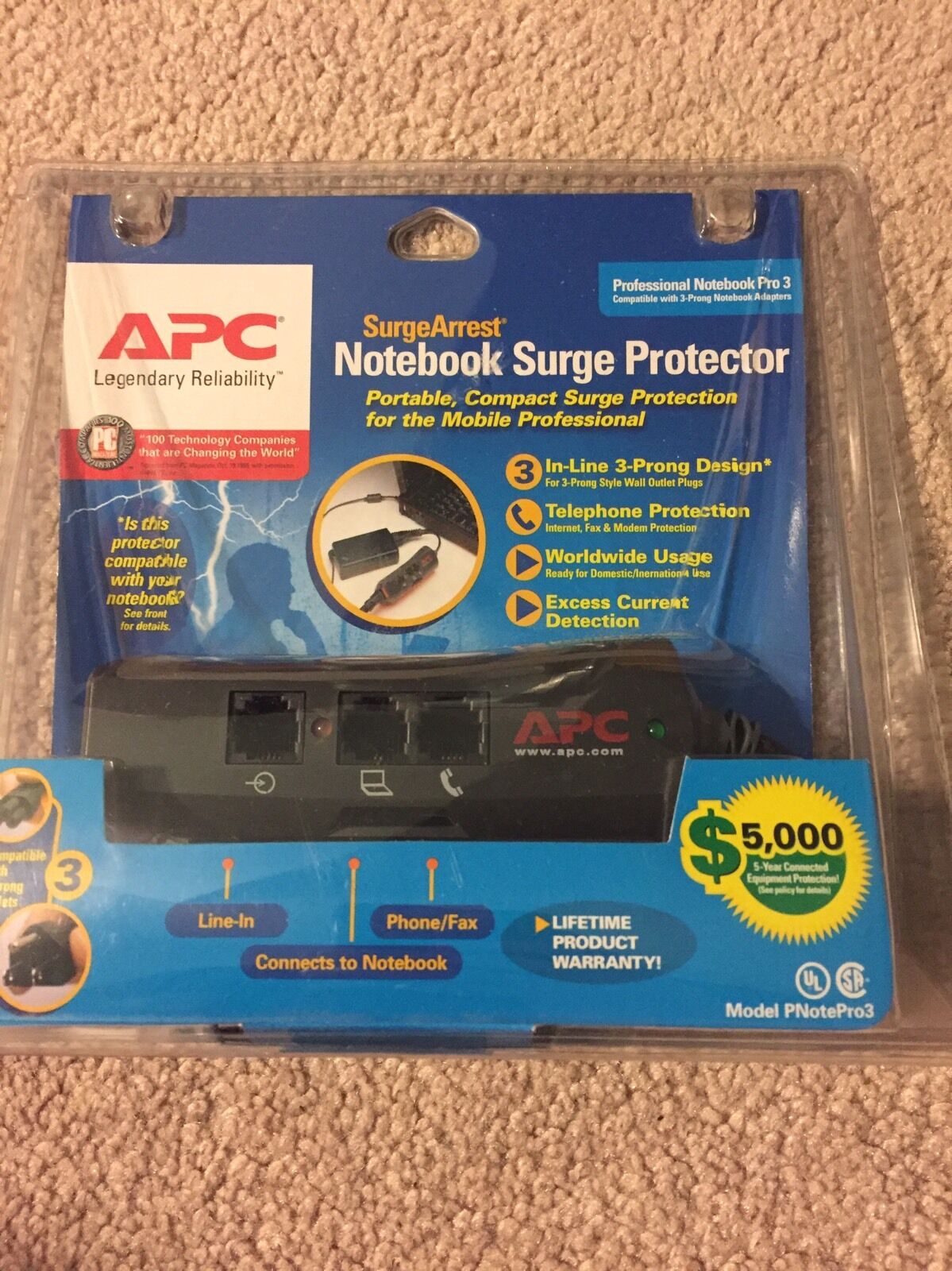 

NIP APC SurgeArrest Notebook Surge Protector PnotePro3 3 Prong Compatible