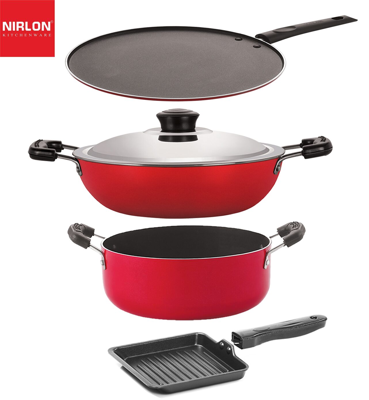 

Nirlon 3 Layer Aluminium Non-Stick Coated Chemical Free Healthy Kitchenware Utensil Gift Item Set of 4-Piece