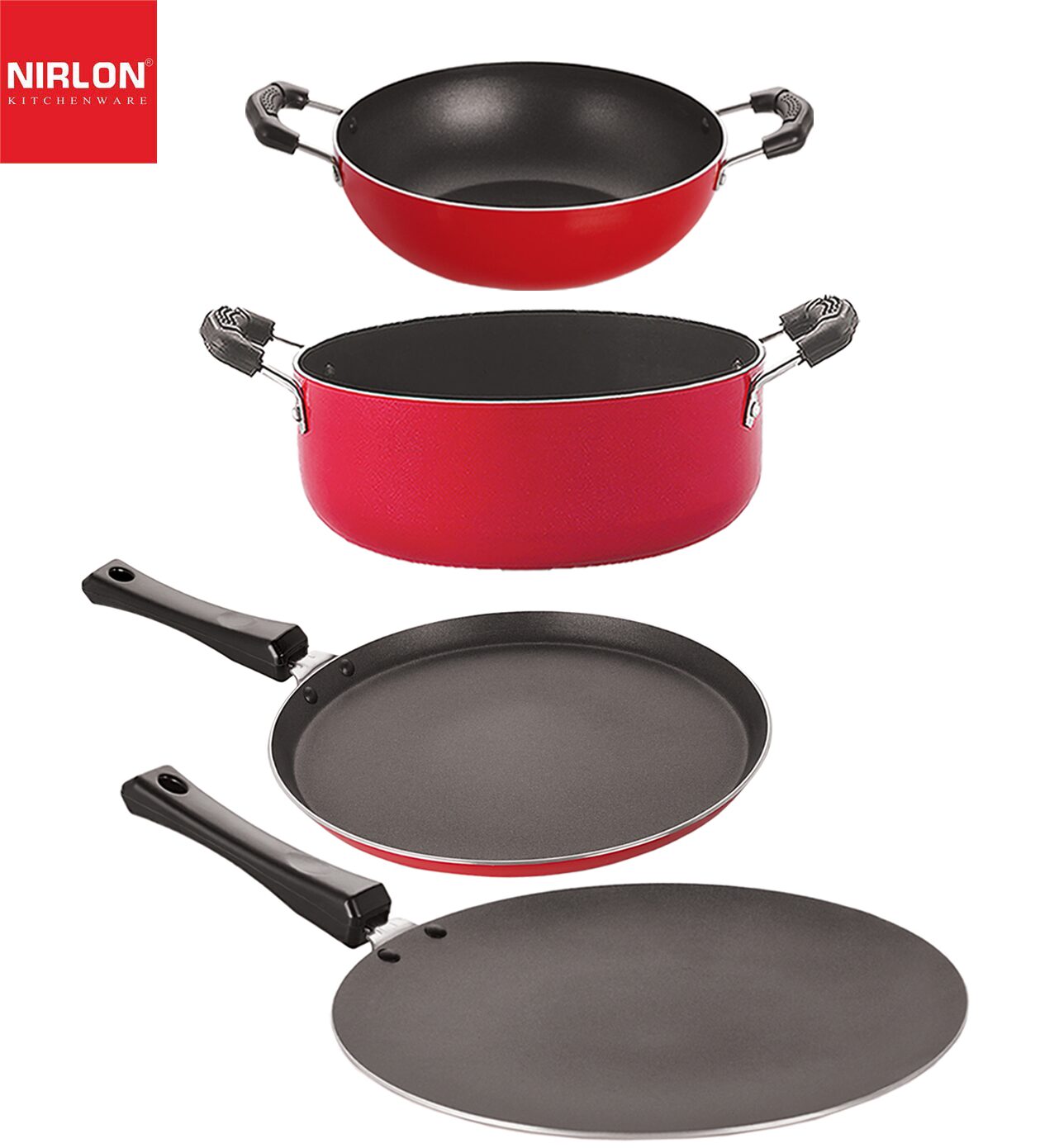 

Nirlon 3 Layer Aluminium Non-Stick Coated Chemical Free Healthy Kitchenware Utensil Gift Item Set of 4 pcs