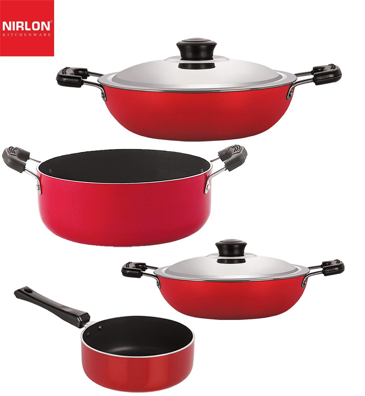 

Nirlon 3 Layer Non stick Coated Chemical Free Healthy Kitchenware Utensil Gift Item Set of 4 pcs