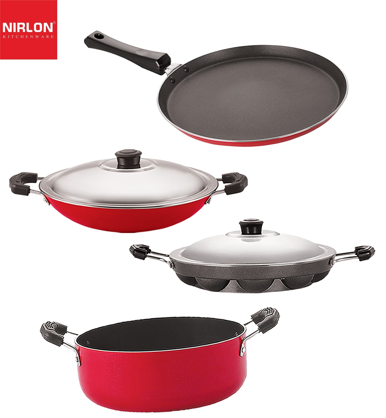 

Nirlon 3 Layer Aluminium Non-Stick Coated Chemical Free Healthy Kitchenware Utensil Gift Item Set of 4 pcs