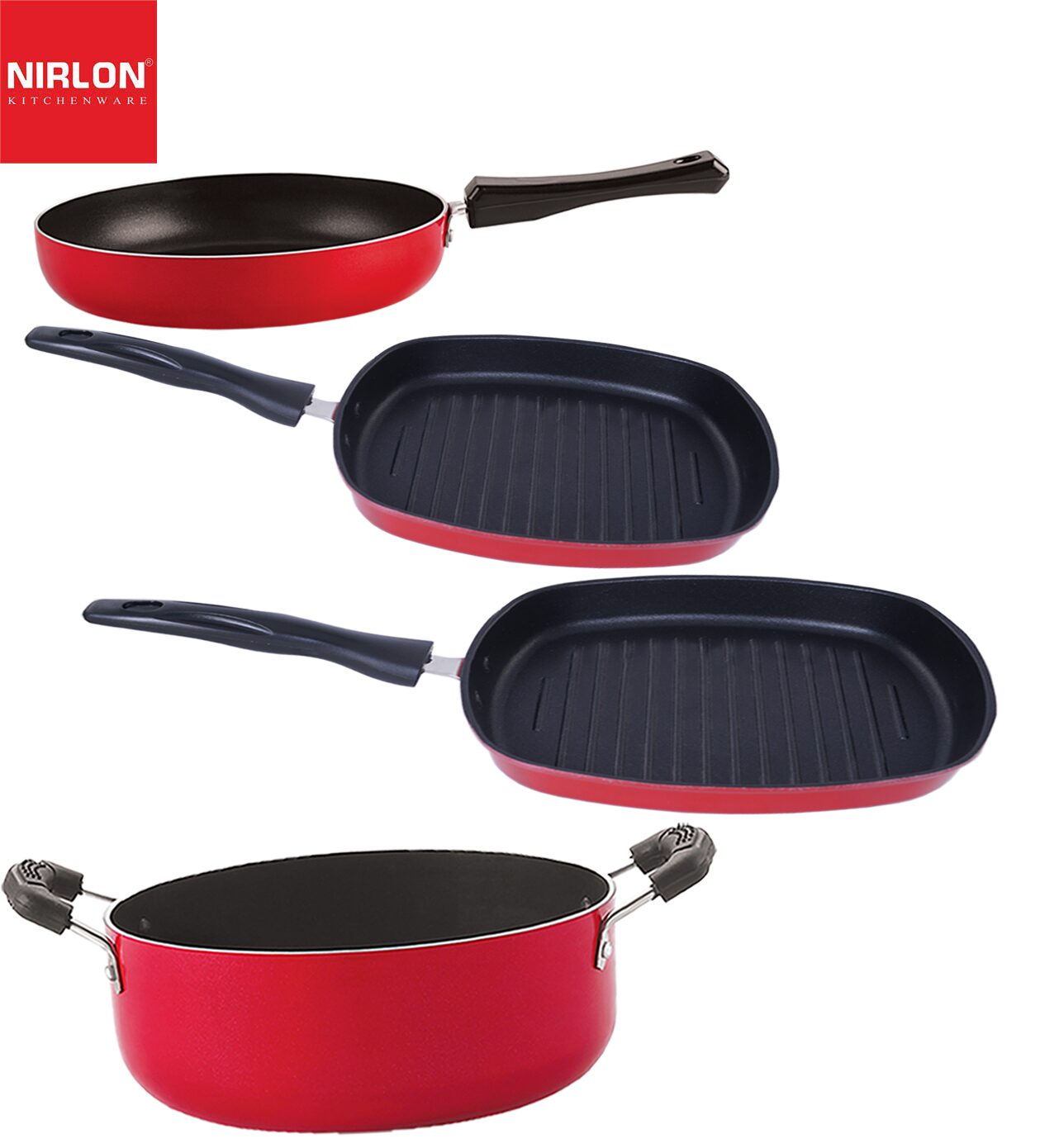 

Nirlon 3 Layer Coated Non stick Aluminium Pots and Pans Cooking Item Gift Set of 4 pcs