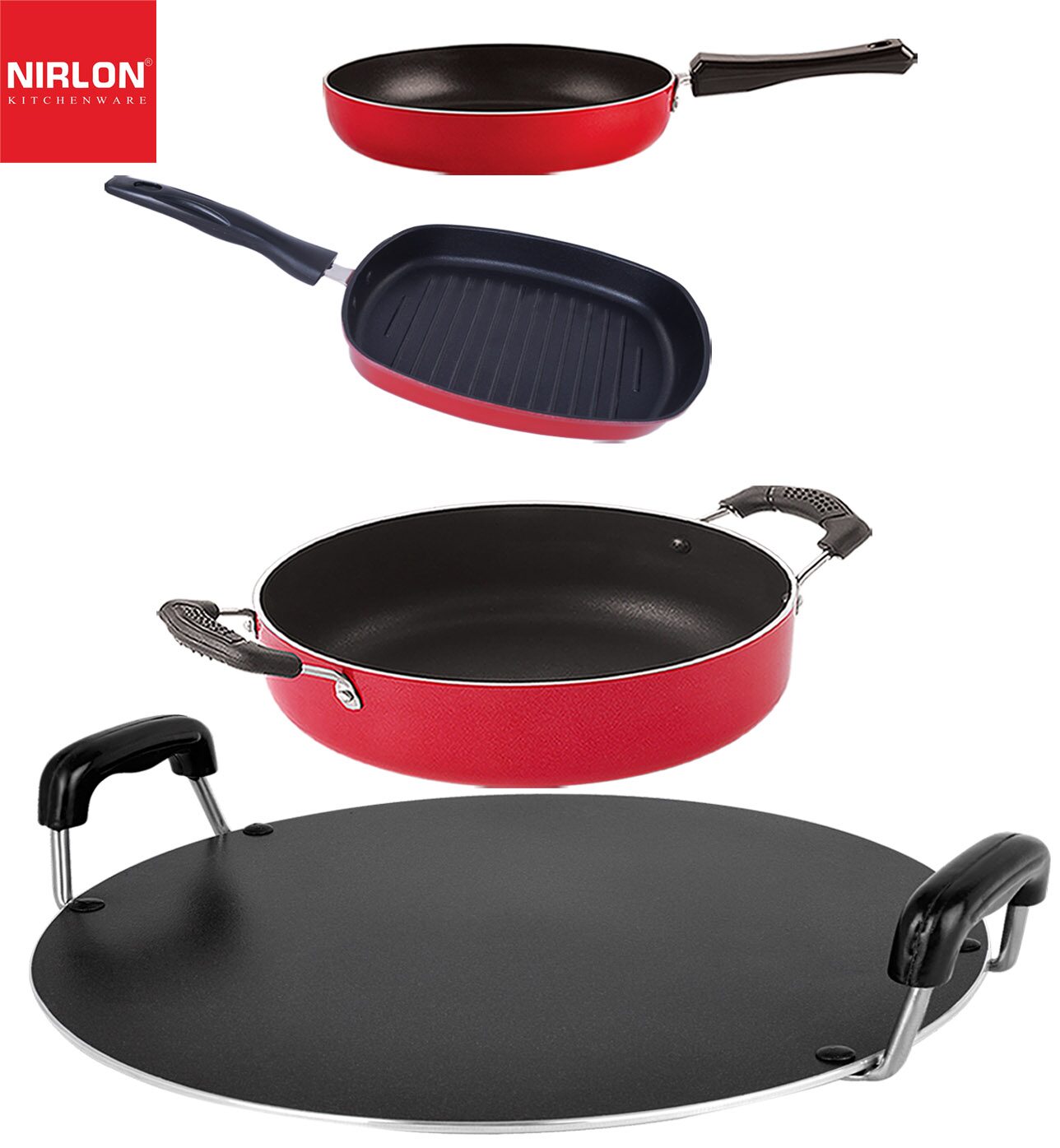 

Nirlon 3 Layer Coated Non-Stick Aluminium Pots and Pans Cooking Combo Set of 4 pcs