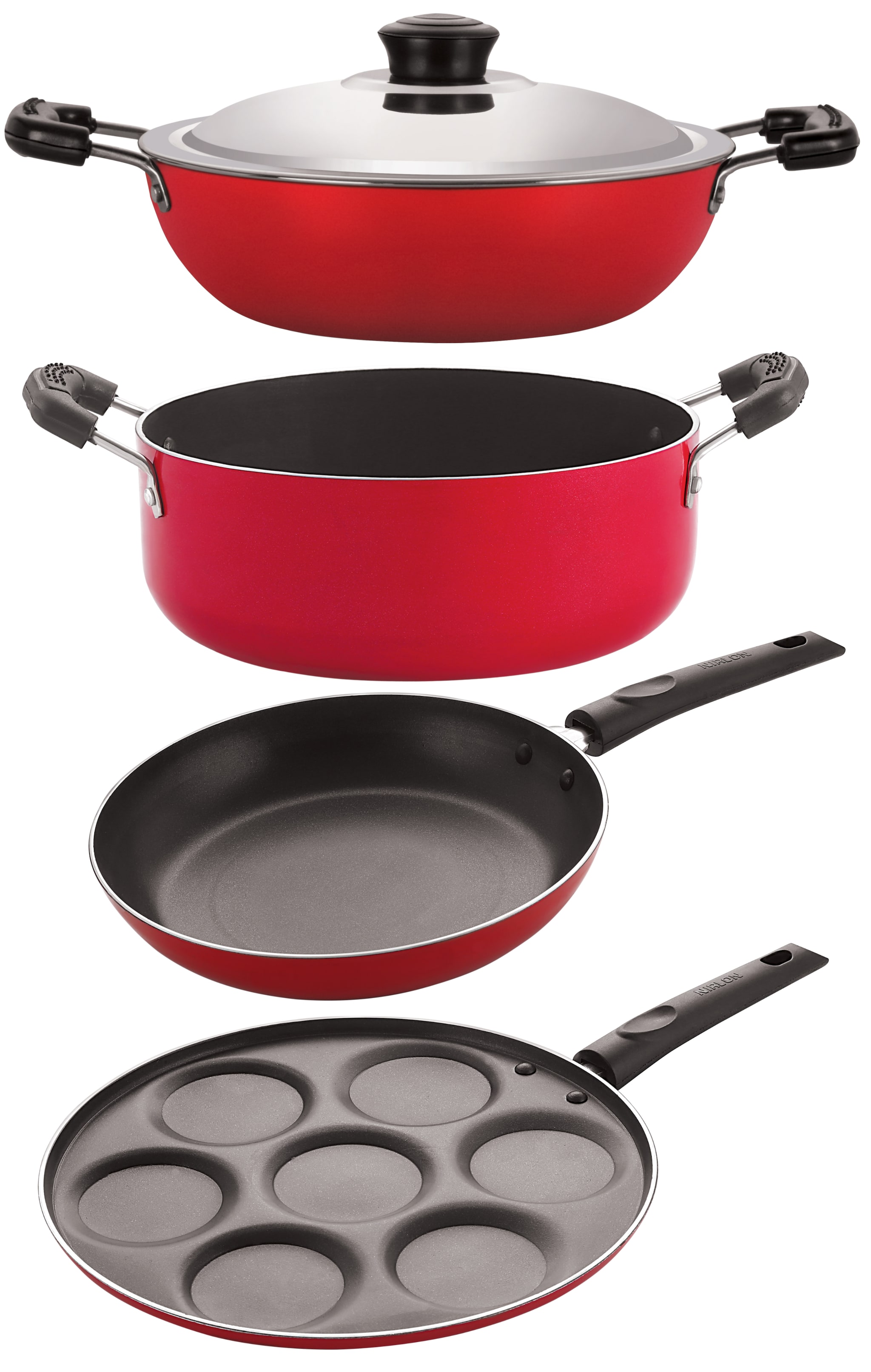 

Nirlon 3 Layer Non stick Coated Chemical Free Healthy Kitchenware Utensil Gift Item Set of 4-Pices
