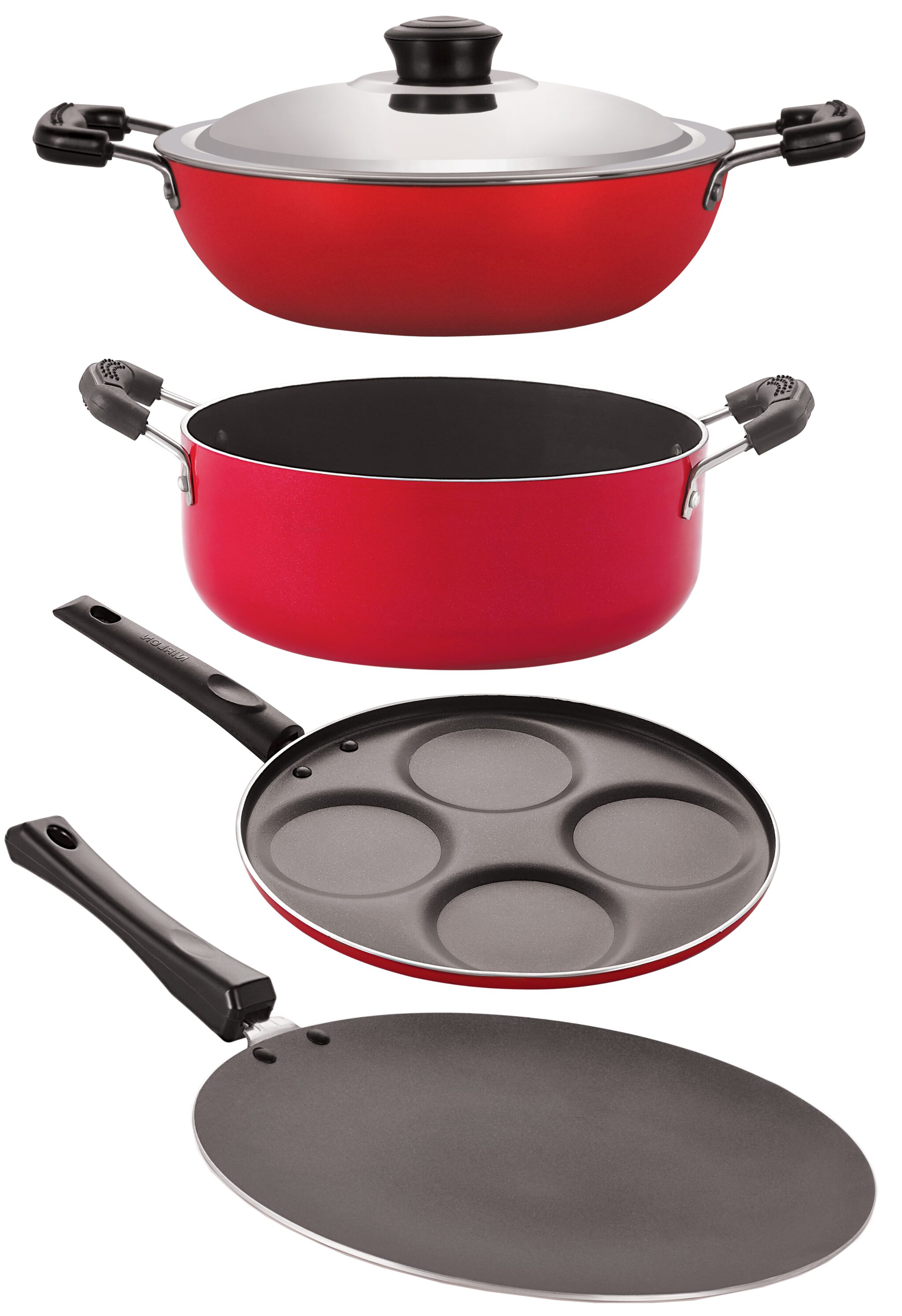 

Nirlon 3 Layer Coated Non-Stick Aluminium Pots and Pans Cooking Combo 4 pcs Set fer