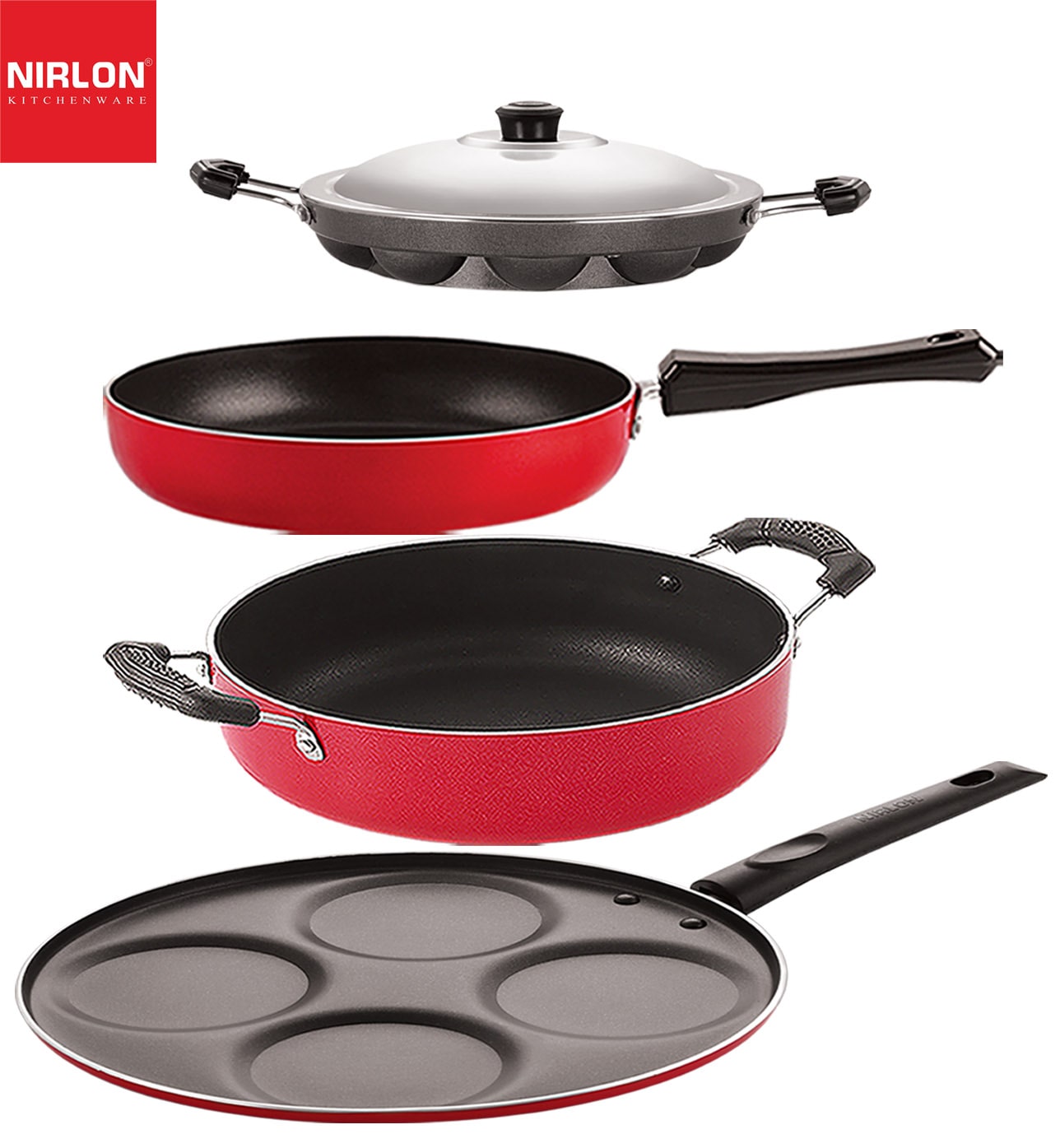 

Nirlon 3 Layer Aluminium Non-Stick Coated Chemical Free Healthy Kitchenware Utensil Gift Item Set of 4 pcs