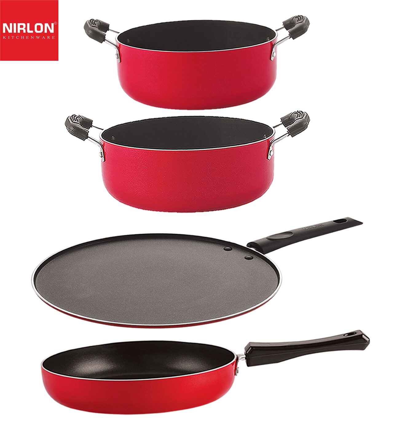 

Nirlon 3 Layer Coated Non-Stick Aluminium Pots and Pans Cooking Combo Set of 4 pcs