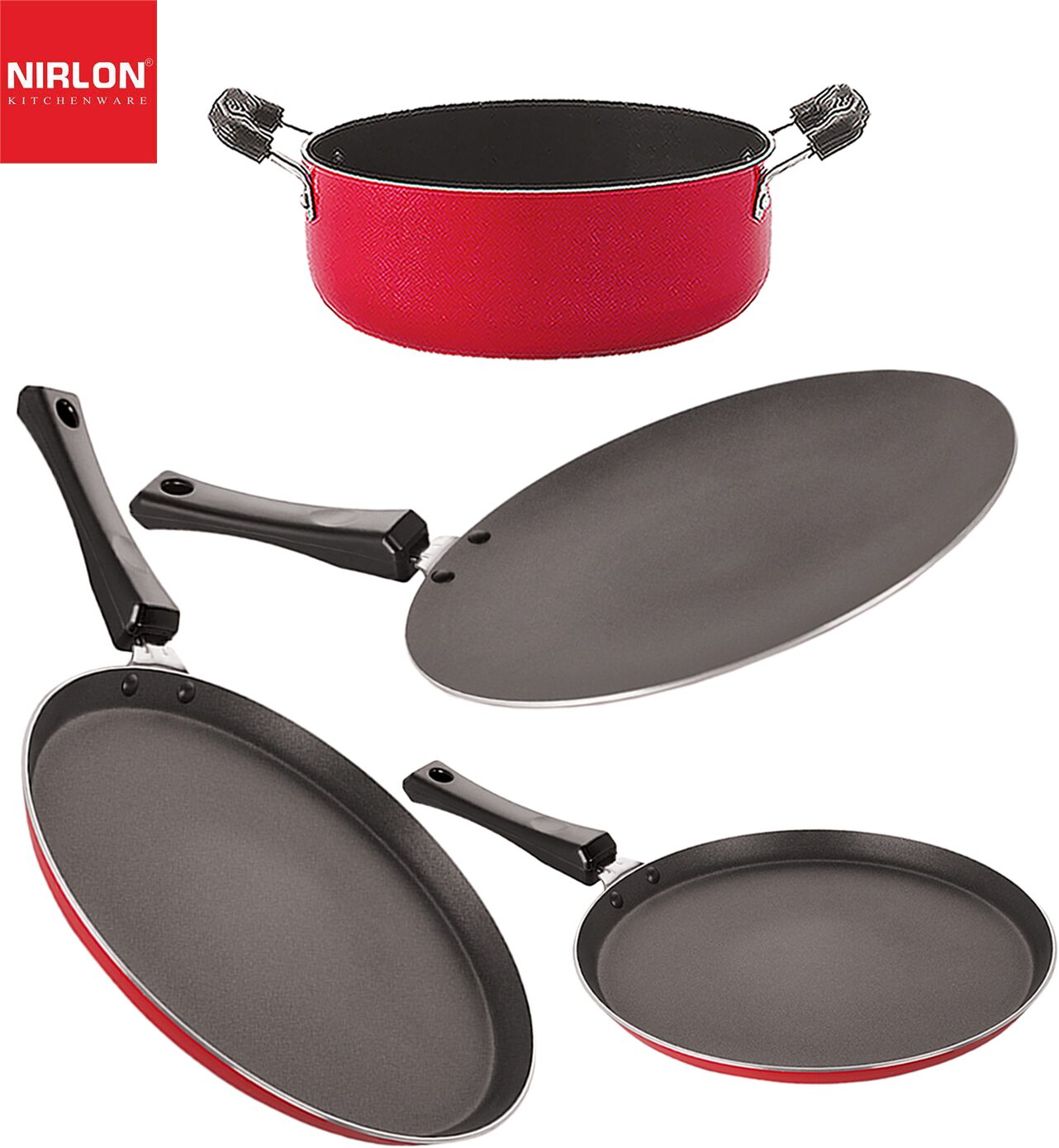 

Nirlon aluminium nonstick cooking Set of 4 pcs combo offers
