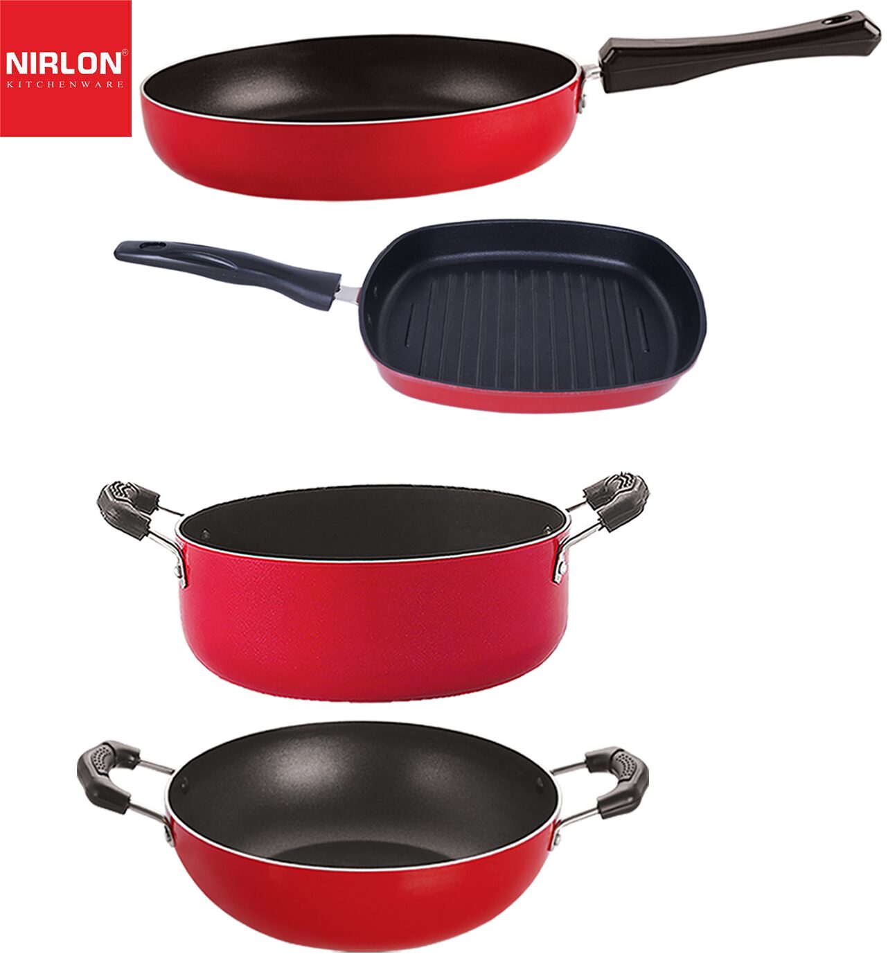 

Nirlon Aluminium Non stick Cookware Pots and Pans Set of 4 pcs