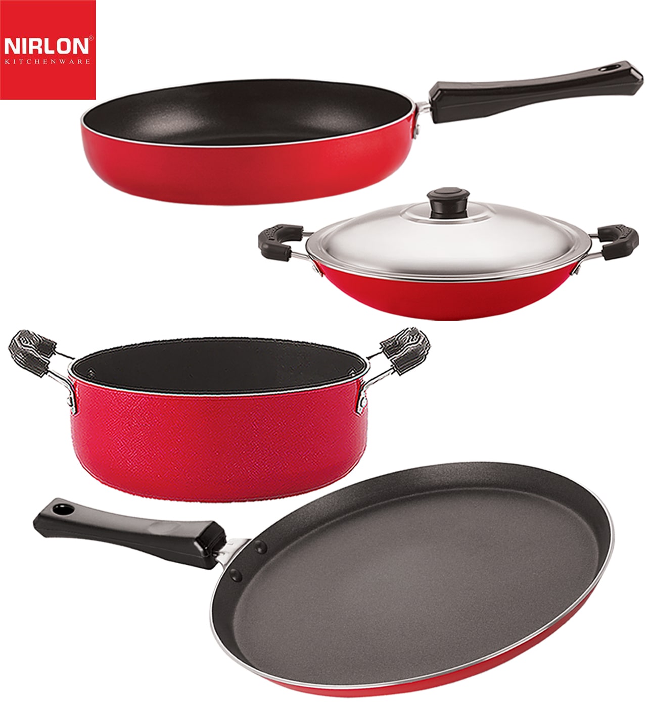 

Nirlon aluminium non stick non induction cookware Set of 4 pcs