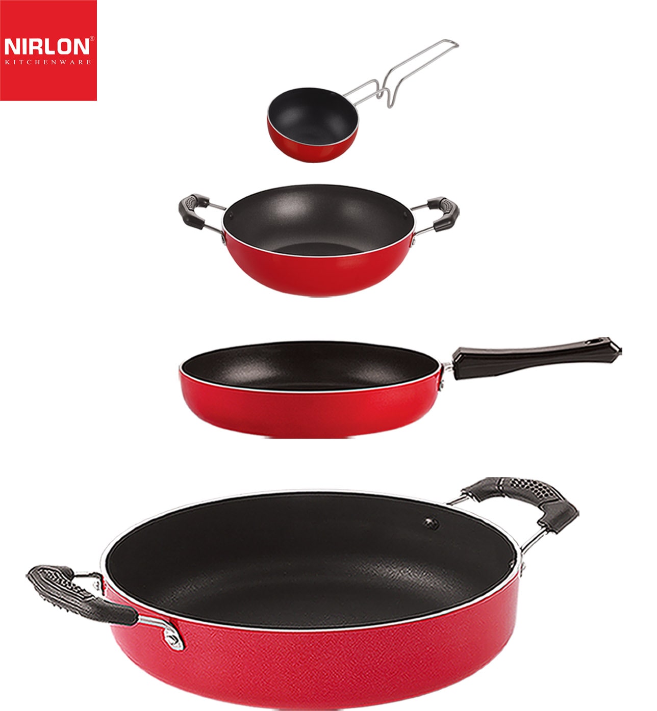 

Nirlon Aluminium Non stick Cookware Pots and Pans Set of 4 pcs