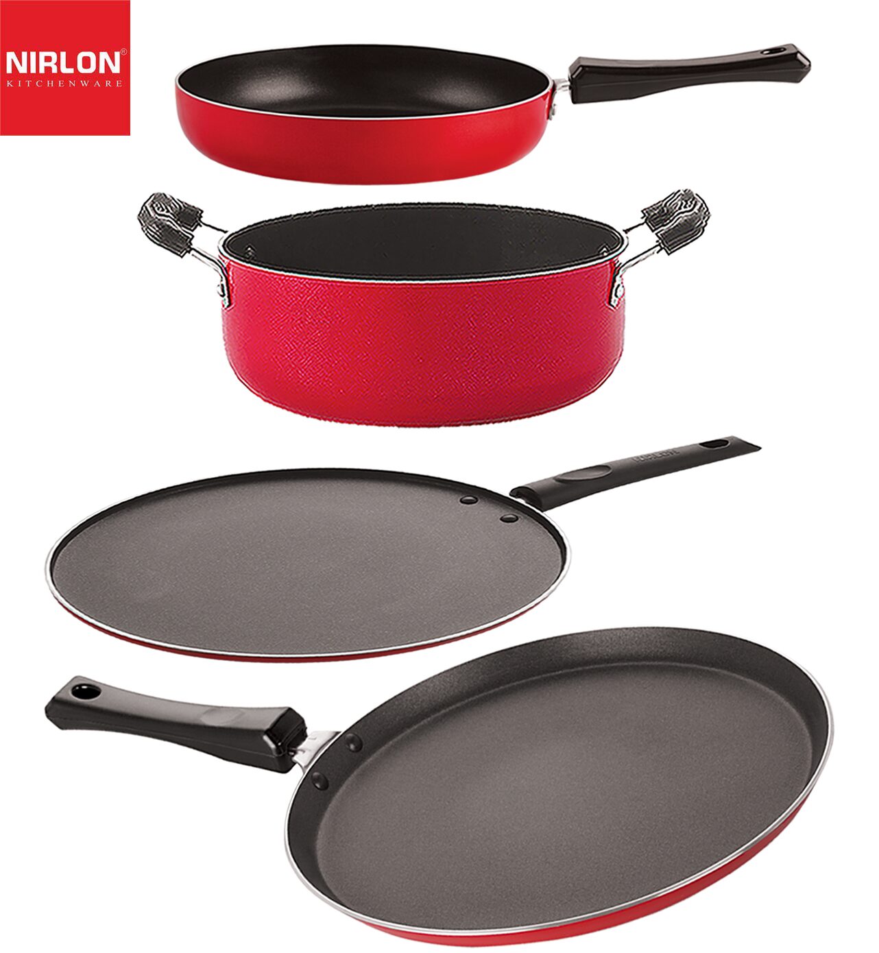 

Nirlon Aluminium Non stick Cooking Pots Pans Set of 4 pcs