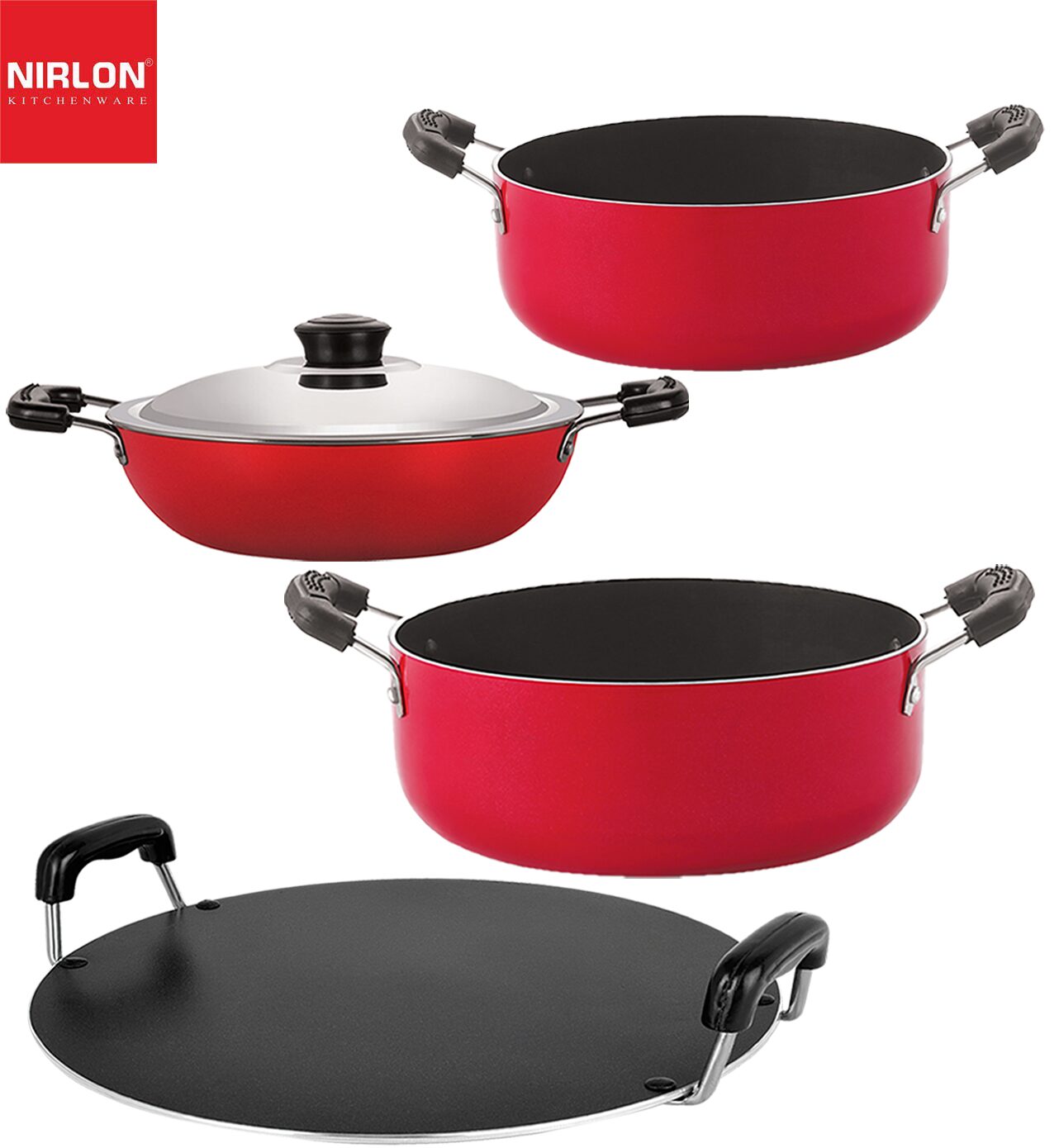 

Nirlon Aluminium Non stick Cookware Pots and Pans Set of 4 pcs