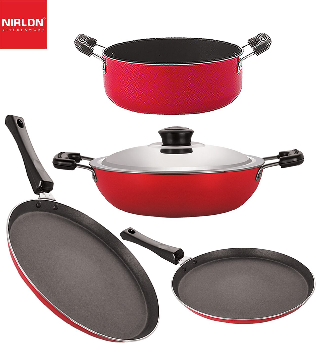 

Nirlon aluminium non stick kitchen essentials cookware Set of 4 pcs