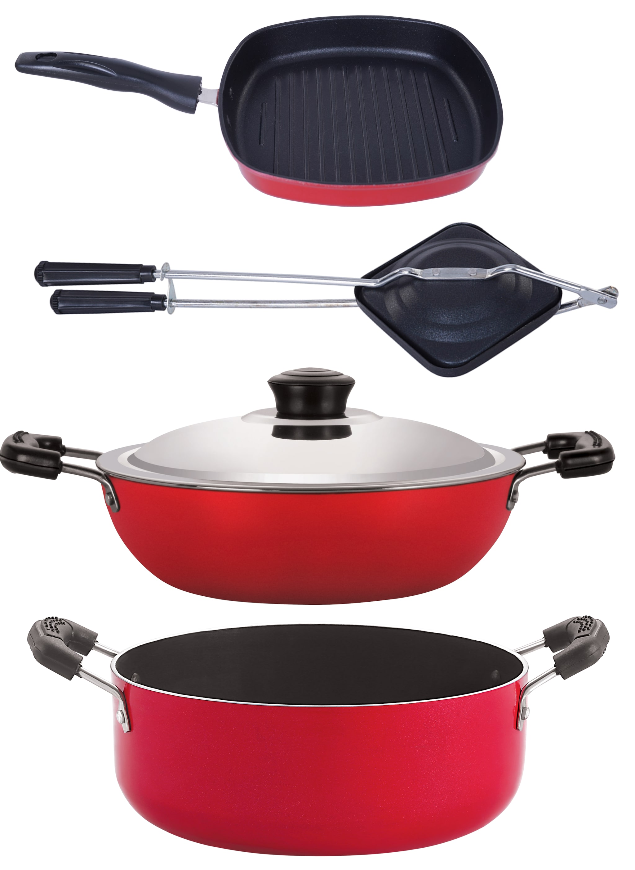 

Nirlon Aluminium Non stick Cooking Pots Pans Set of 4Pcs