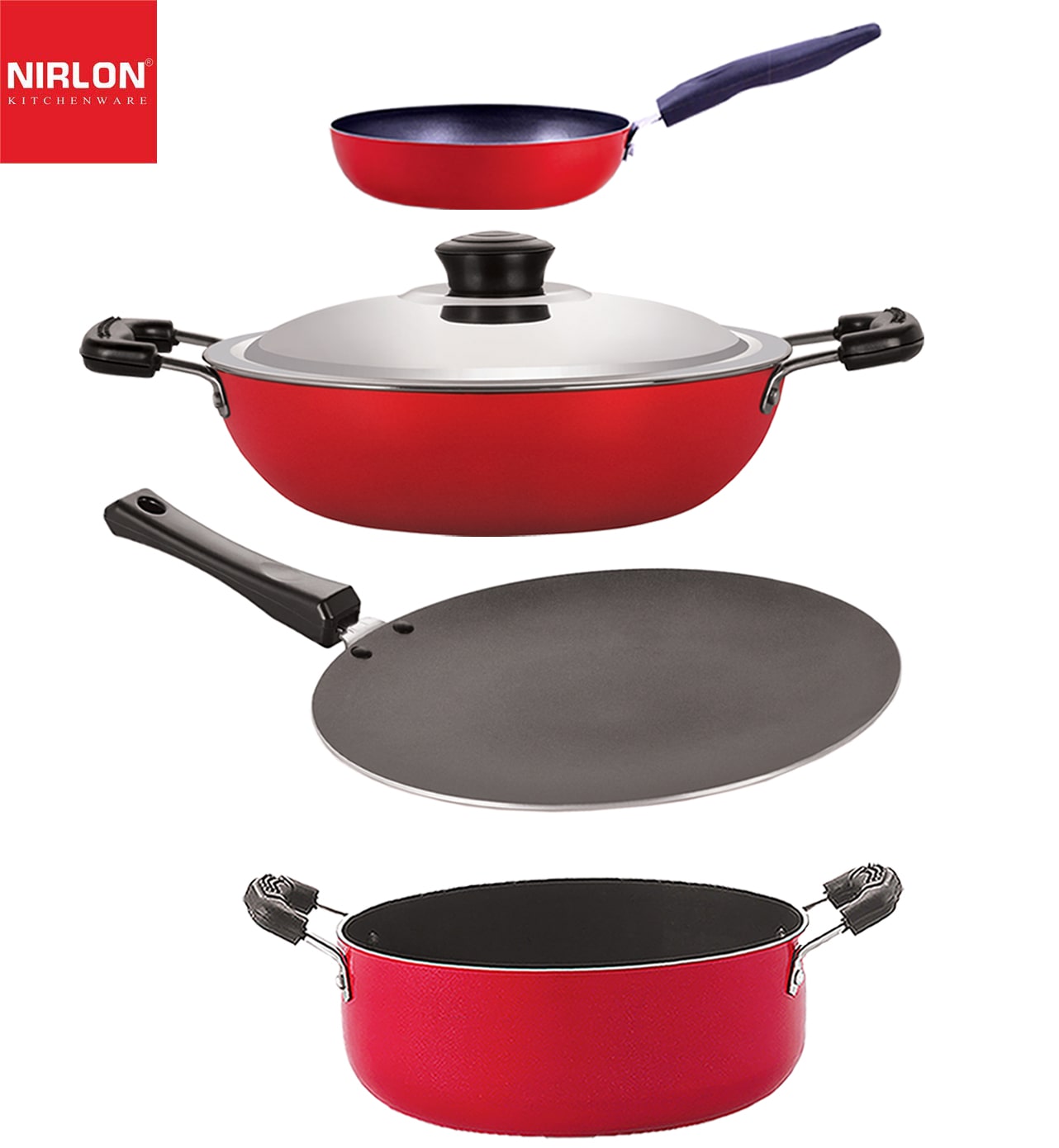 

Nirlon Aluminium Non stick Cookware Pots and Pans Set of 4-pcs