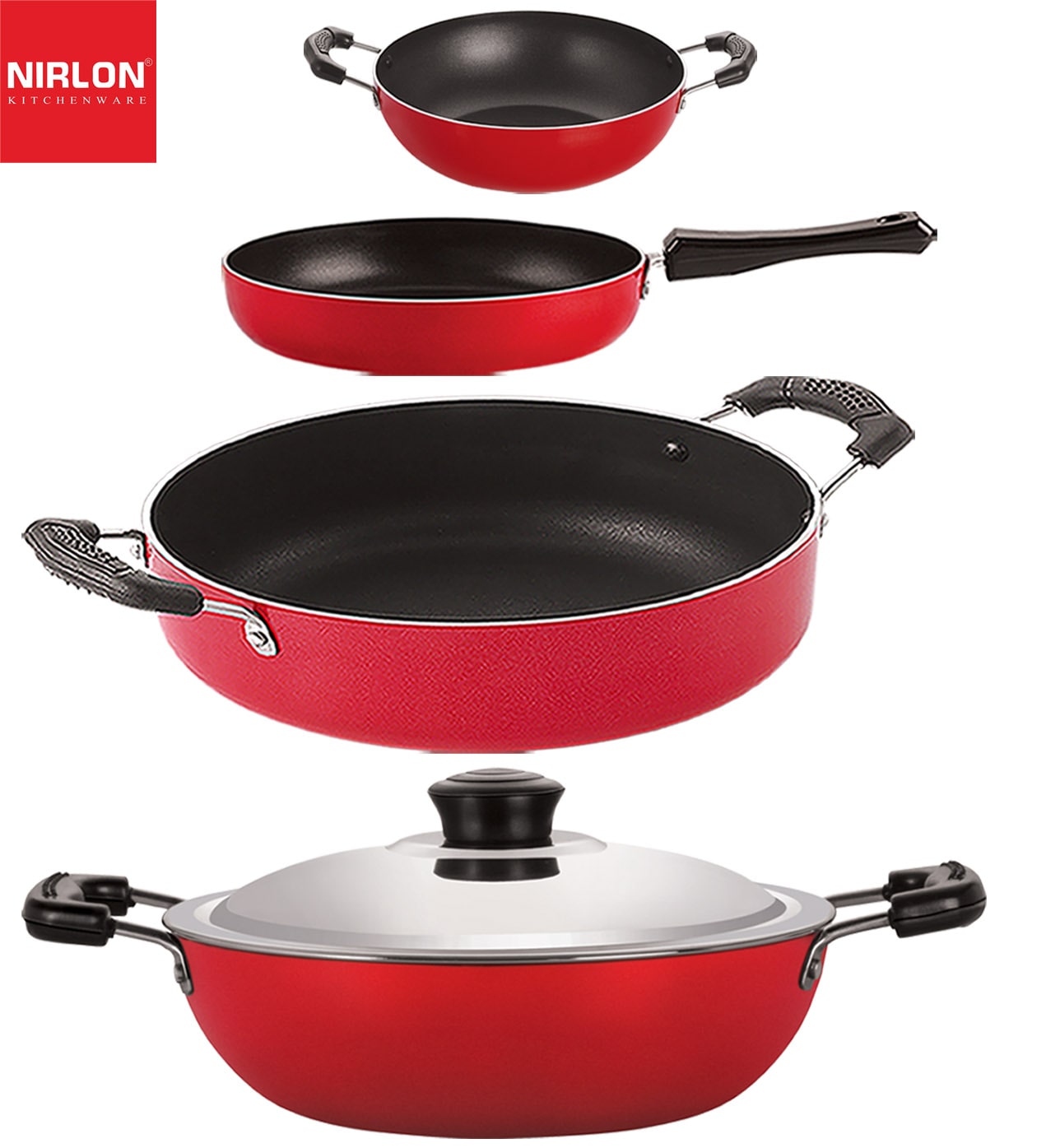 

Nirlon aluminium non stick non induction cookware Set of 4 pcs