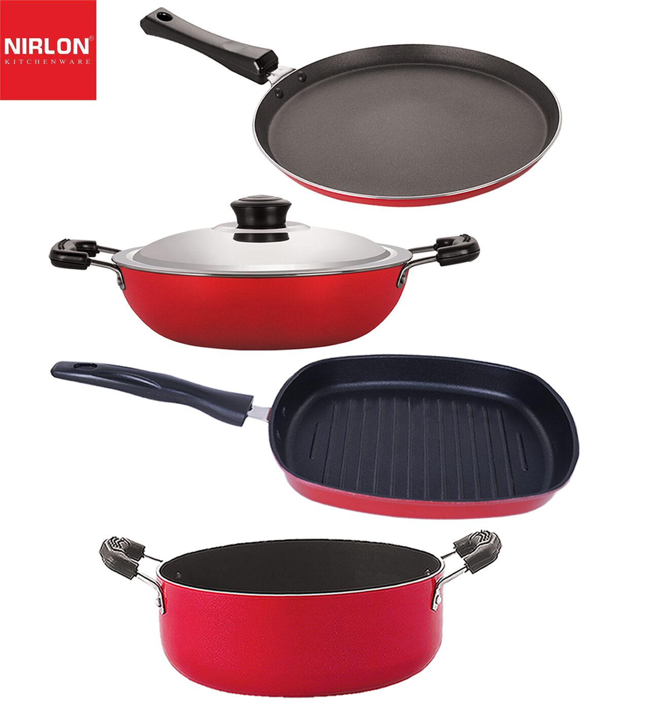 

Nirlon Aluminium Non Stick Kitchenware Cooking Utencil Combo Set of 4 pcs