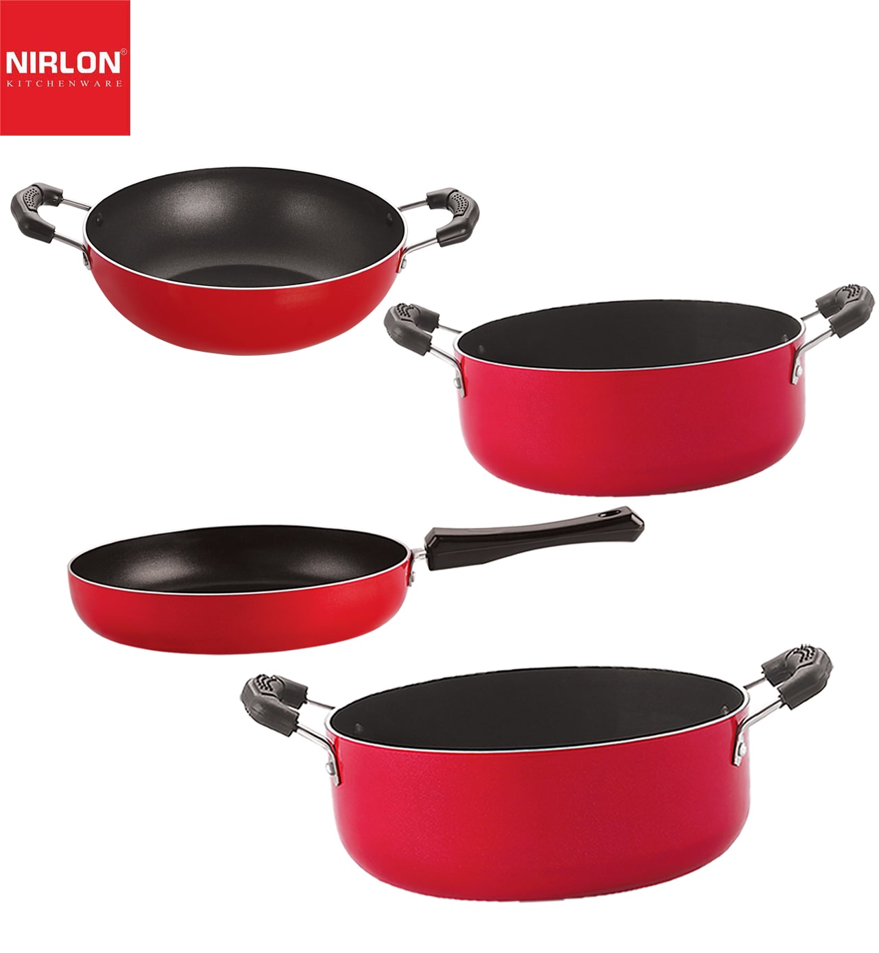 

Nirlon Aluminium Non stick Cookware Pots and Pans Set of 4 pcs