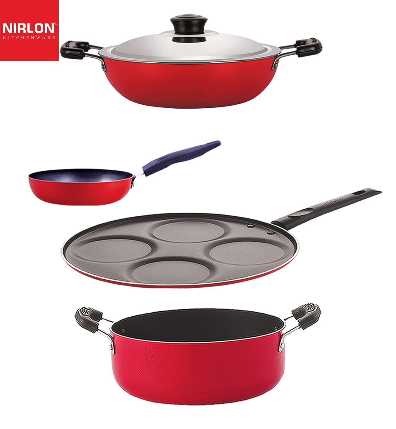 

Nirlon Aluminium Non stick Cookware Pots and Pans Set of 4 pcs